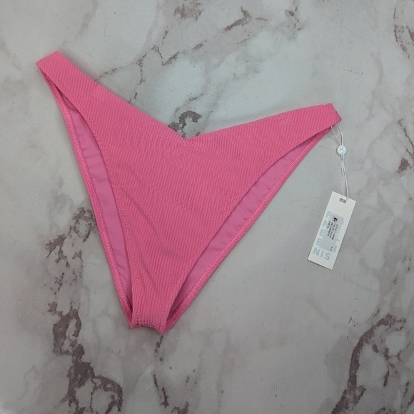 Frankie's Bikinis Bottoms Women XL Swim Bathing Ribbed Enzo Cherub Pink Cheeky - Picture 11 of 12